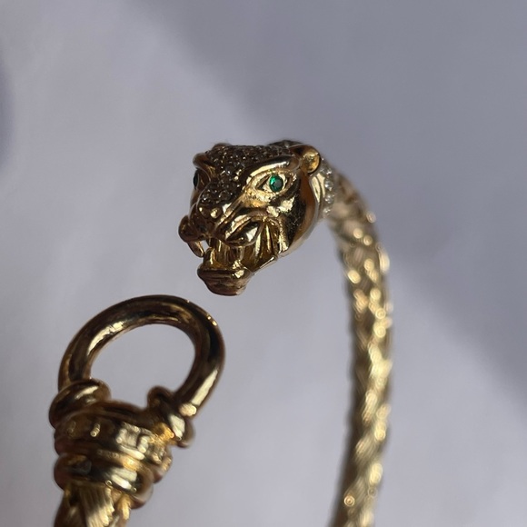 Made in Italy Emerald Eyed Woven Bangle Bracelet Genuine 18k Gold over Solid925 - Picture 2 of 16